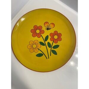 Vintage Lorrie Design Bright Flowers And Bee Design Tray 70s 13" Wide